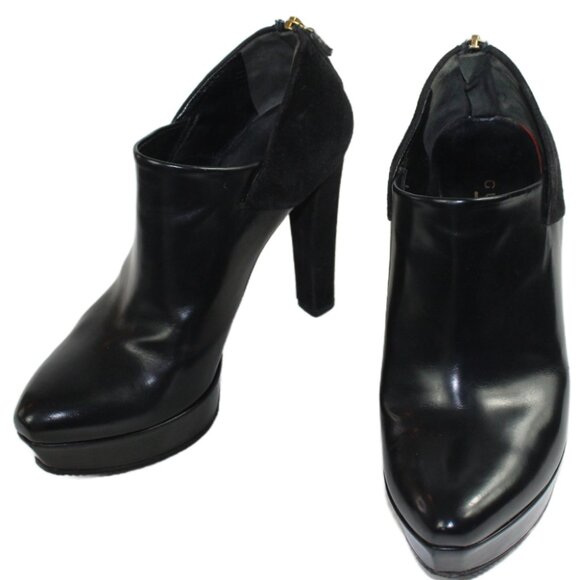 Gucci Black Leather Suede Accent Platform Stiletto Ankle Boot, Size 36.5 - Picture 5 of 11